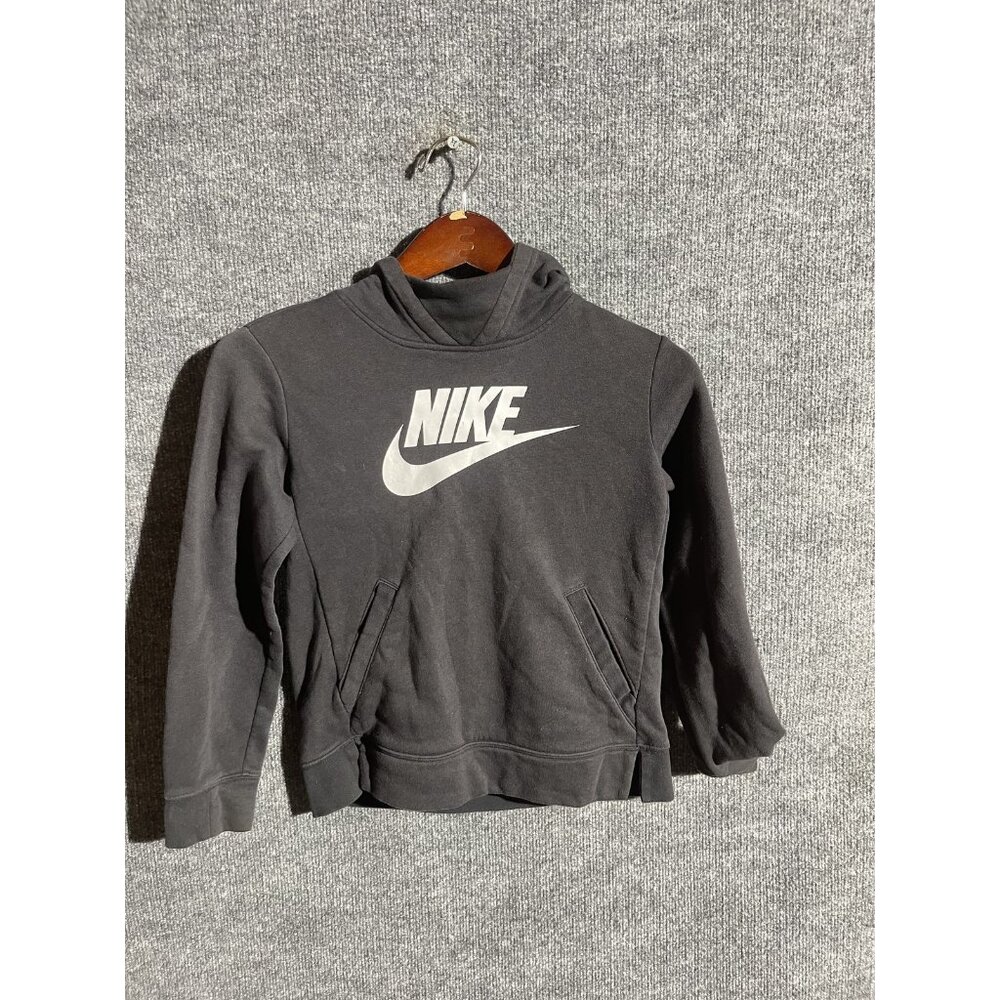 Nike Hoodie Youth Medium Black Fleece Pullover Swoosh Logo Graphic Sweatshirt